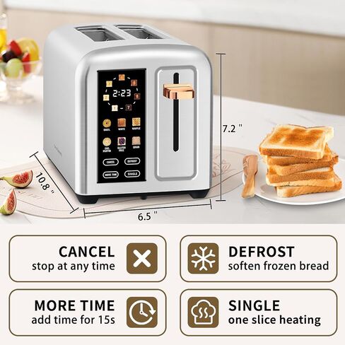 SEEDEEM Toaster 2 Slice, Real Touch Screen with LCD Display, Single-Slice Function, Stainless Steel Toaster, 50% Faster Heating, 1.5" Wide Slots, Removable Crumb Tray, 1350W, Silver Metallic in Saudi Arabia