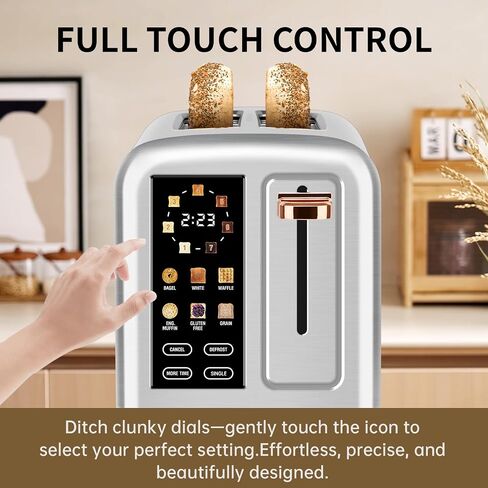 SEEDEEM Toaster 2 Slice, Real Touch Screen with LCD Display, Single-Slice Function, Stainless Steel Toaster, 50% Faster Heating, 1.5" Wide Slots, Removable Crumb Tray, 1350W, Silver Metallic in Saudi Arabia