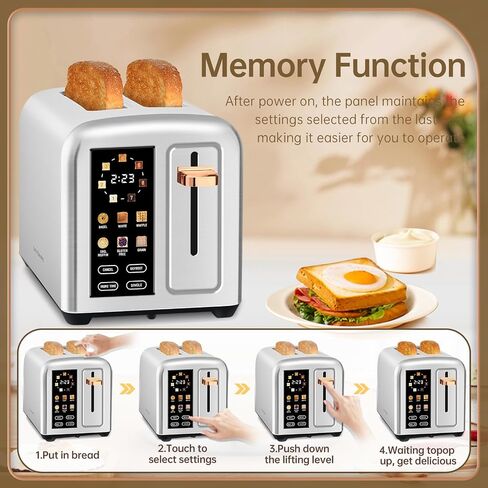 SEEDEEM Toaster 2 Slice, Real Touch Screen with LCD Display, Single-Slice Function, Stainless Steel Toaster, 50% Faster Heating, 1.5" Wide Slots, Removable Crumb Tray, 1350W, Silver Metallic in Saudi Arabia