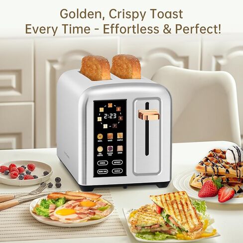 SEEDEEM Toaster 2 Slice, Real Touch Screen with LCD Display, Single-Slice Function, Stainless Steel Toaster, 50% Faster Heating, 1.5" Wide Slots, Removable Crumb Tray, 1350W, Silver Metallic in Saudi Arabia