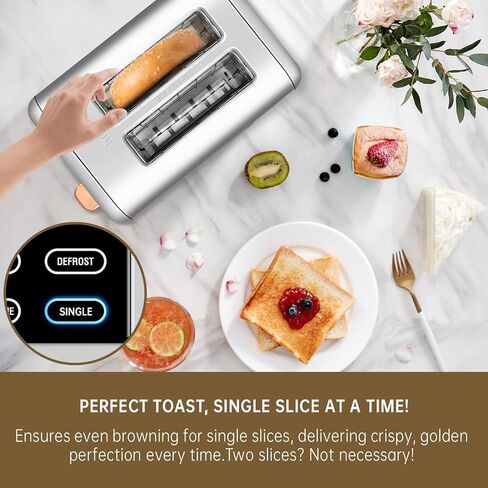SEEDEEM Toaster 2 Slice, Real Touch Screen with LCD Display, Single-Slice Function, Stainless Steel Toaster, 50% Faster Heating, 1.5" Wide Slots, Removable Crumb Tray, 1350W, Silver Metallic in Saudi Arabia