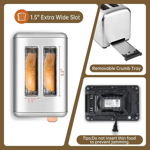 SEEDEEM Toaster 2 Slice, Real Touch Screen with LCD Display, Single-Slice Function, Stainless Steel Toaster, 50% Faster Heating, 1.5" Wide Slots, Removable Crumb Tray, 1350W, Silver Metallic in Saudi Arabia