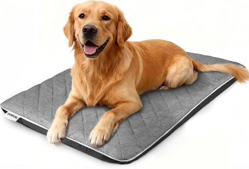 Petbobi Dog Pad for Medium & Large Dogs - Breathable Cotton-Linen Dog Bed Mat with Removable Washable Cover, Thick Sponge Cushion for Crates, Floors, Sofas or Pet Strollers, 33"x22" in Saudi Arabia