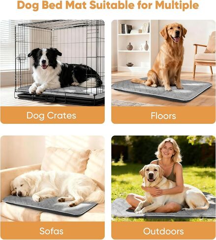 Petbobi Dog Pad for Medium & Large Dogs - Breathable Cotton-Linen Dog Bed Mat with Removable Washable Cover, Thick Sponge Cushion for Crates, Floors, Sofas or Pet Strollers, 33"x22" in Saudi Arabia