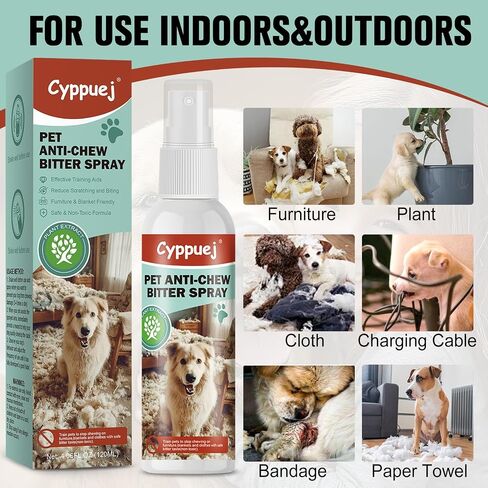 No Chew Spray for Dogs and Cats - Bitter Apple Spray to Stop Chewing Furniture, Shoes, Wires - Natural, Safe Training Aid for Puppies & Cats to Stop Biting,Alcohol-Free (4.06 Fl Oz) in Saudi Arabia