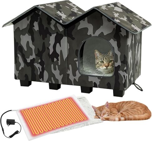 Kilodor Heated Outdoor Cat House, Insulated Elevated Cat House Weatherproof for Outside, Cat Shelter with Heated Pad for Outdoor/Indoor Cat in Winter (Green, Medium) in Saudi Arabia