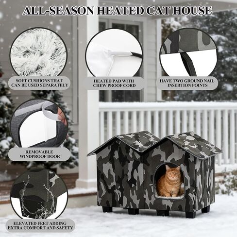 Kilodor Heated Outdoor Cat House, Insulated Elevated Cat House Weatherproof for Outside, Cat Shelter with Heated Pad for Outdoor/Indoor Cat in Winter (Green, Medium) in Saudi Arabia