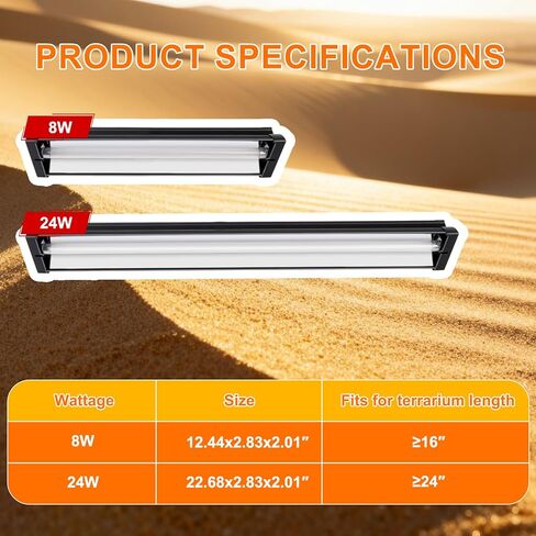 ضوء T5 UVB للزواحف، 10.0 8W HO UVA UVB للزواحف، أنبوب مصباح 12 بوصة للتنين الملتحي والسلحفاة والسحالي والزواحف والبرمائيات in Kuwait