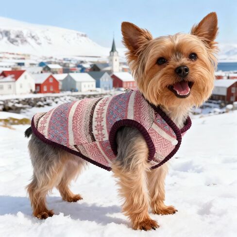 سترة معطف للكلاب من Fair Isle للكلاب الصغيرة، ملابس كلب للأولاد والبنات مبطنة بالصوف الشتوي مع حلقة على شكل حرف D، سترة مريحة بنمط ندفة الثلج في الشمال لملابس الجراء والقطط الأليفة في الطقس البارد (أحمر، صغير) in Kuwait