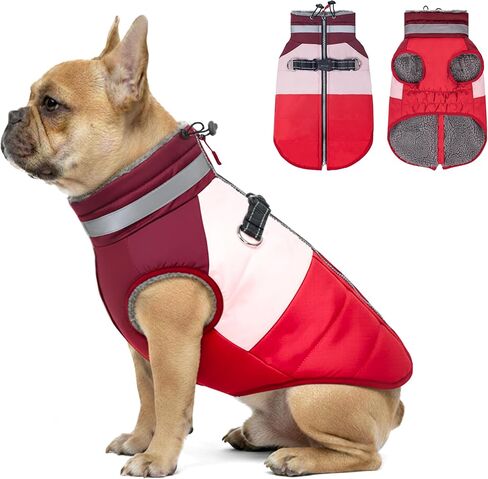 azuza Dog Jacket for Small Dogs Waterproof Dog Coat with Reflective Strips and Harness Built in Warm Fleece Dogs Winter Coat Windproof with Back Zipper, Red M in Kuwait