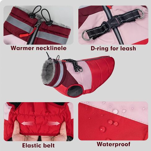 azuza Dog Jacket for Small Dogs Waterproof Dog Coat with Reflective Strips and Harness Built in Warm Fleece Dogs Winter Coat Windproof with Back Zipper, Red M in Kuwait