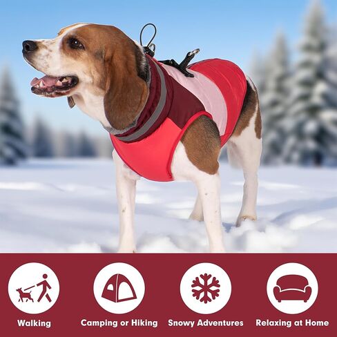 azuza Dog Jacket for Small Dogs Waterproof Dog Coat with Reflective Strips and Harness Built in Warm Fleece Dogs Winter Coat Windproof with Back Zipper, Red M in Kuwait