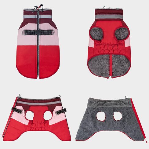 azuza Dog Jacket for Small Dogs Waterproof Dog Coat with Reflective Strips and Harness Built in Warm Fleece Dogs Winter Coat Windproof with Back Zipper, Red M in Kuwait