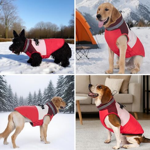 azuza Dog Jacket for Small Dogs Waterproof Dog Coat with Reflective Strips and Harness Built in Warm Fleece Dogs Winter Coat Windproof with Back Zipper, Red M in Kuwait