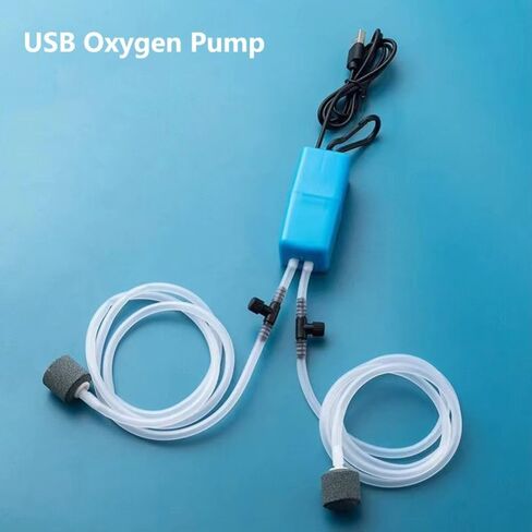 مضخة هواء لحوض السمك USB مع حجر هواء وأنبوب سيليكون مضخة أكسجين صغيرة صامتة لخزان حوض السمك (أسود) in Saudi Arabia