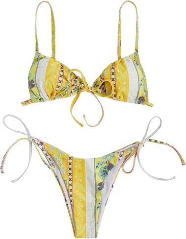WDIRARA Women's Floral Print Tie Side Swimwear Straps Bikini Sets Swimsuits in Saudi Arabia