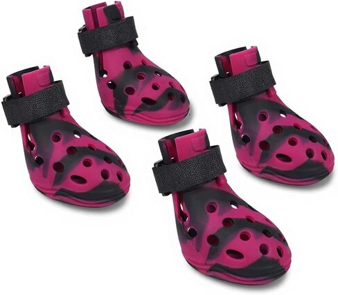 Dog Shoes for Hot Pavement and Snow, Silicone Dog Booties for Small Medium Large Dogs, Waterproof Paw Protectors- Non-Slip, Adjustable Straps, Dog Boots for Beach/Rain/Hiking (Black Pink, L) in Saudi Arabia