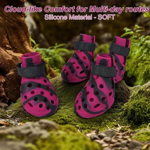 Dog Shoes for Hot Pavement and Snow, Silicone Dog Booties for Small Medium Large Dogs, Waterproof Paw Protectors- Non-Slip, Adjustable Straps, Dog Boots for Beach/Rain/Hiking (Black Pink, L) in Saudi Arabia