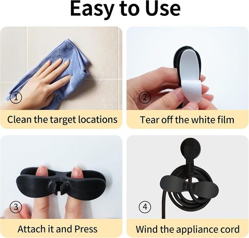 Generic 4PCS Cord Organizer for Appliances, Black Silicone Cord Winder, Cord Holder, Cord Wrapper for Appliances, Stick on Pressure Cooker, Mixer, Blender, Coffee Maker, Air Fryer in Saudi Arabia
