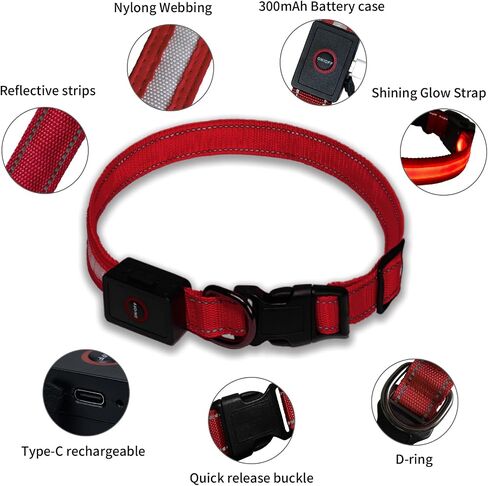 LED Dog Collar Light Up with 2025 Bright Beads & 300mAh Battery, Type-C Rechargeable Waterproof Dog Collar, 3 Flash Mode 15H for Night Safety, Adjustable Nylon Glow Collar for Small Medium Large Dogs in Saudi Arabia