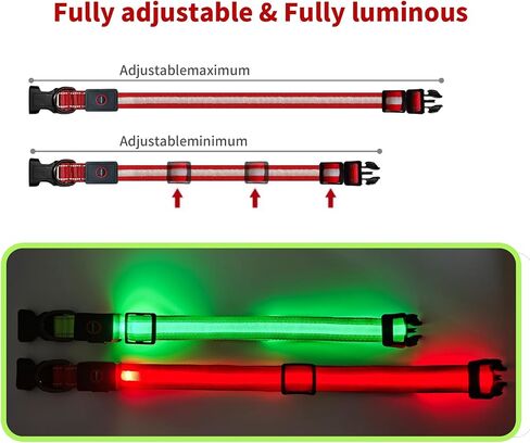 LED Dog Collar Light Up with 2025 Bright Beads & 300mAh Battery, Type-C Rechargeable Waterproof Dog Collar, 3 Flash Mode 15H for Night Safety, Adjustable Nylon Glow Collar for Small Medium Large Dogs in Saudi Arabia