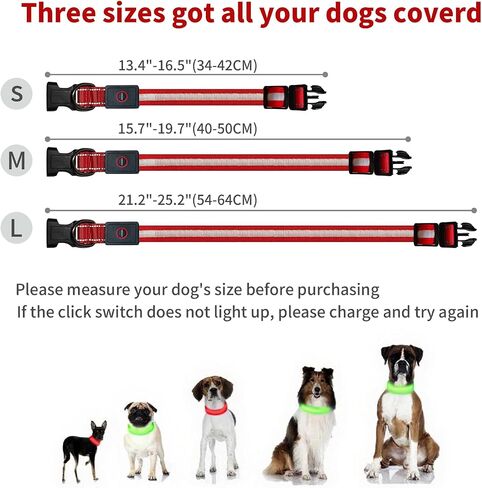 LED Dog Collar Light Up with 2025 Bright Beads & 300mAh Battery, Type-C Rechargeable Waterproof Dog Collar, 3 Flash Mode 15H for Night Safety, Adjustable Nylon Glow Collar for Small Medium Large Dogs in Saudi Arabia