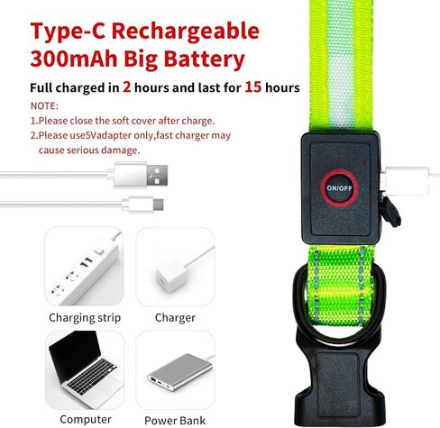 LED Dog Collar Light Up with 2025 Bright Beads & 300mAh Battery, Type-C Rechargeable Waterproof Dog Collar, 3 Flash Mode 15H for Night Safety, Adjustable Nylon Glow Collar for Small Medium Large Dogs in Kuwait