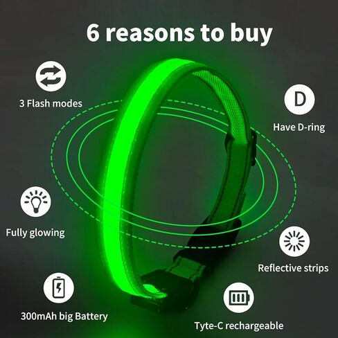 LED Dog Collar Light Up with 2025 Bright Beads & 300mAh Battery, Type-C Rechargeable Waterproof Dog Collar, 3 Flash Mode 15H for Night Safety, Adjustable Nylon Glow Collar for Small Medium Large Dogs in Kuwait