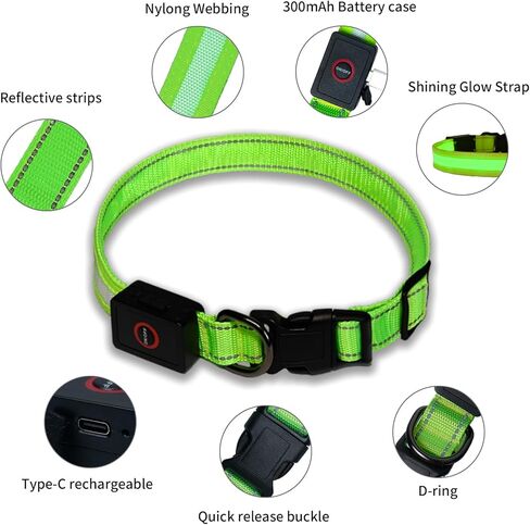 LED Dog Collar Light Up with 2025 Bright Beads & 300mAh Battery, Type-C Rechargeable Waterproof Dog Collar, 3 Flash Mode 15H for Night Safety, Adjustable Nylon Glow Collar for Small Medium Large Dogs in Kuwait