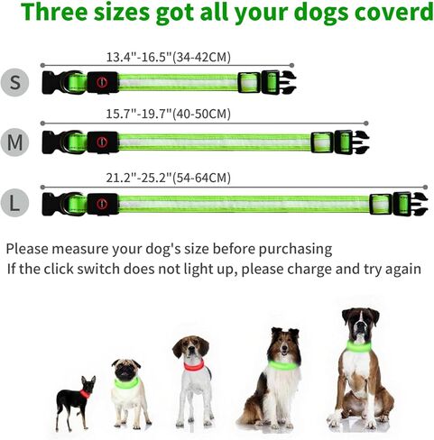 LED Dog Collar Light Up with 2025 Bright Beads & 300mAh Battery, Type-C Rechargeable Waterproof Dog Collar, 3 Flash Mode 15H for Night Safety, Adjustable Nylon Glow Collar for Small Medium Large Dogs in Kuwait