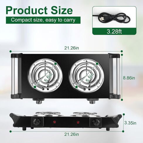 Hot Plate for Countertop, 2000W Portable Electric Double Burner, Coil Heating Stove Hot Plate Electric with Handles, 5 Temperature Adjustments for Home RV Camping Use in Saudi Arabia