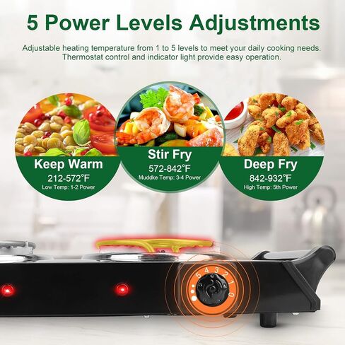 Hot Plate for Countertop, 2000W Portable Electric Double Burner, Coil Heating Stove Hot Plate Electric with Handles, 5 Temperature Adjustments for Home RV Camping Use in Saudi Arabia