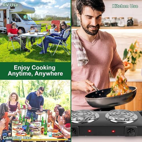 Hot Plate for Countertop, 2000W Portable Electric Double Burner, Coil Heating Stove Hot Plate Electric with Handles, 5 Temperature Adjustments for Home RV Camping Use in Saudi Arabia