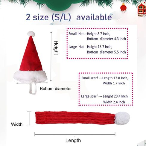 ANIAC Dog Christmas Hat and Scarf Set 2 PCS Adjustable Pet Santa Outfit Fall Winter Red Knitted Scarf with White Pompom Christmas Pet Costume Accessories for Medium Large Dog (Red Hat+Scarf, Large) in Saudi Arabia