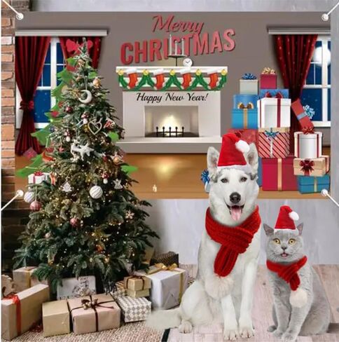 ANIAC Dog Christmas Hat and Scarf Set 2 PCS Adjustable Pet Santa Outfit Fall Winter Red Knitted Scarf with White Pompom Christmas Pet Costume Accessories for Medium Large Dog (Red Hat+Scarf, Large) in Saudi Arabia