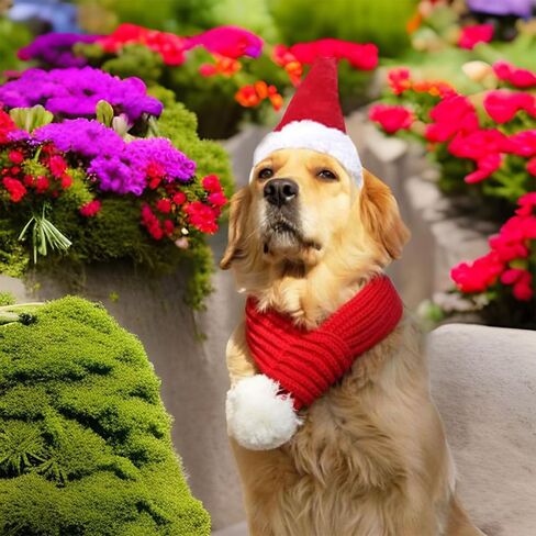 ANIAC Dog Christmas Hat and Scarf Set 2 PCS Adjustable Pet Santa Outfit Fall Winter Red Knitted Scarf with White Pompom Christmas Pet Costume Accessories for Medium Large Dog (Red Hat+Scarf, Large) in Saudi Arabia