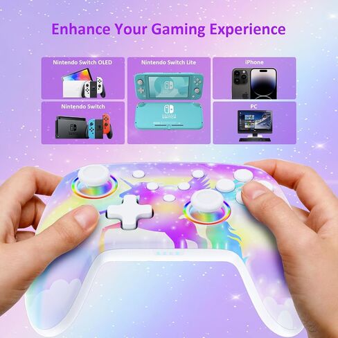 NexiGo Wireless Controller (No Deadzone) for Switch 2 and Switch, Bluetooth Controllers for Nintendo Switch with Vibration, Motion, Turbo and LED Light (Pink Unicorn) in Saudi Arabia