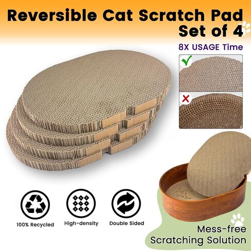 4 Packs Oval Cat Scratcher Cardboard with Box, Cat Scratch Pad for Indoor Cats Lounge Bed - Reversible, Durable Modern Kitty Scratcher Bowl, Furniture Protector for Carpets, Couch and Sofas in Saudi Arabia