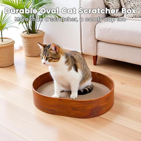 4 Packs Oval Cat Scratcher Cardboard with Box, Cat Scratch Pad for Indoor Cats Lounge Bed - Reversible, Durable Modern Kitty Scratcher Bowl, Furniture Protector for Carpets, Couch and Sofas in Saudi Arabia