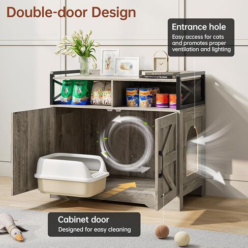 55" Cat Litter Box Enclosure, Double Litter Box Cabinet with Cat Bed, PVC Pad and Scratch Pad, Hidden Litter Box Furniture for 2 Cats with Storage and 2 Entrances, White in Saudi Arabia