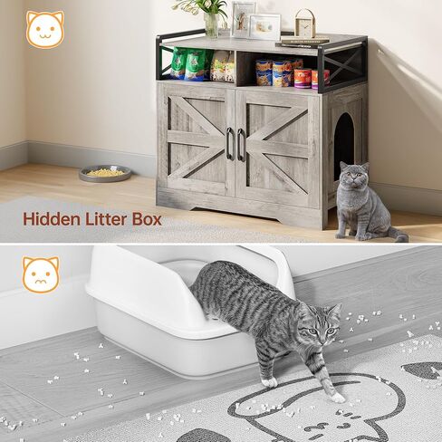 55" Cat Litter Box Enclosure, Double Litter Box Cabinet with Cat Bed, PVC Pad and Scratch Pad, Hidden Litter Box Furniture for 2 Cats with Storage and 2 Entrances, White in Saudi Arabia