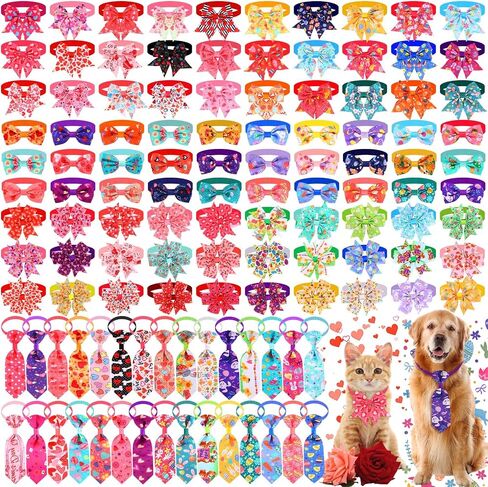 Talltalk 120 Pcs Thanksgiving and Christmas Dog Bow Tie Collar Set Pet Adjustable Grooming Holiday Accessories Decoration for Dog Cat in Saudi Arabia