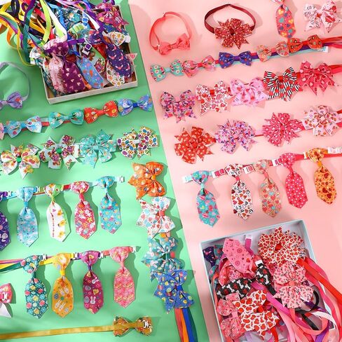 Talltalk 120 Pcs Thanksgiving and Christmas Dog Bow Tie Collar Set Pet Adjustable Grooming Holiday Accessories Decoration for Dog Cat in Saudi Arabia