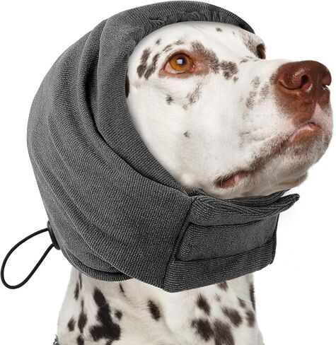 AOFITEE Dog Calming Hoodie - Anti-Slip Dog Ear Muffs Cover for Noise Anxiety, No Shake Ear Wrap for Dogs Hematoma, Adjustable Dogs Headband for Grooming, Fireworks, Thunderstorms, Grey L in Saudi Arabia