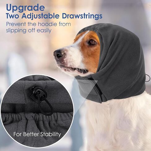 AOFITEE Dog Calming Hoodie - Anti-Slip Dog Ear Muffs Cover for Noise Anxiety, No Shake Ear Wrap for Dogs Hematoma, Adjustable Dogs Headband for Grooming, Fireworks, Thunderstorms, Grey L in Saudi Arabia