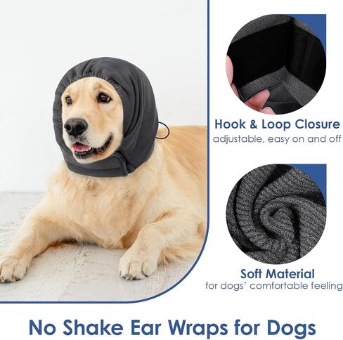 AOFITEE Dog Calming Hoodie - Anti-Slip Dog Ear Muffs Cover for Noise Anxiety, No Shake Ear Wrap for Dogs Hematoma, Adjustable Dogs Headband for Grooming, Fireworks, Thunderstorms, Grey L in Saudi Arabia