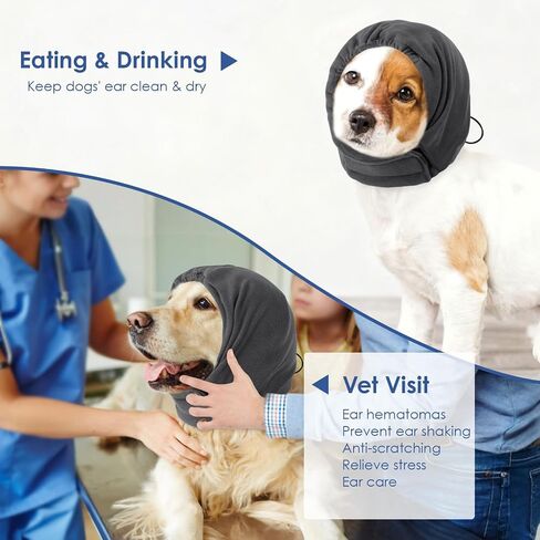 AOFITEE Dog Calming Hoodie - Anti-Slip Dog Ear Muffs Cover for Noise Anxiety, No Shake Ear Wrap for Dogs Hematoma, Adjustable Dogs Headband for Grooming, Fireworks, Thunderstorms, Grey L in Saudi Arabia