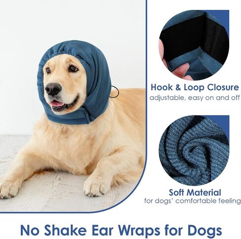 AOFITEE Dog Calming Hoodie - Anti-Slip Dog Ear Muffs Cover for Noise Anxiety, No Shake Ear Wrap for Dogs Hematoma, Adjustable Dogs Headband for Grooming, Fireworks, Thunderstorms, Grey L in Saudi Arabia