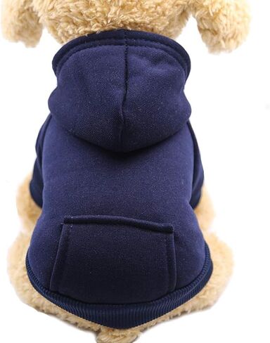 Winter Dog Hoodie Sweatshirts with Pockets and Hat Warm Dog Clothes for Small Dogs Coat Clothing Puppy Cat Custume (Small Navy Blue) in Saudi Arabia