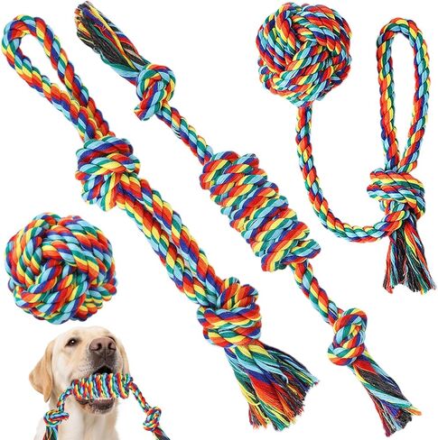 Celery Tough Dog Toys for Aggressive chewers - 4 Pack Durable Cotton Rope chew Toys for Large Dogs and Medium, Interactive tug of War, Teeth Cleaning, Puppy Training and Fetch Play in Kuwait